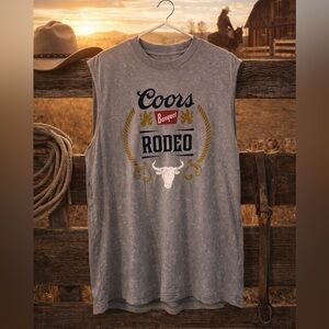 Coors Banquet Rodeo Graphic Muscle Tee Gray Distressed Tank XL